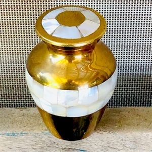 MOTHER OF PEARL BRASS KEEPSAKE CREMATION URN FOR REMAINS